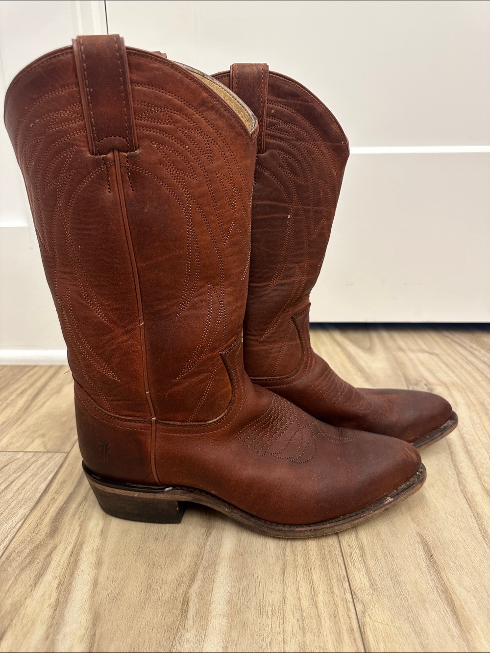 Frye pull on Billy Brown Leather Women's Western Heeled Boots